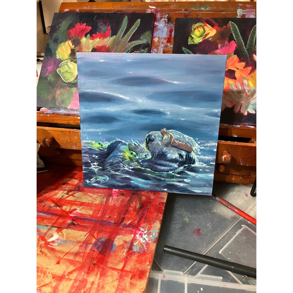 Artettina Original Sea Otter Painting Goggles ocean surrealism ladybugs USA - Picture 4 of 8